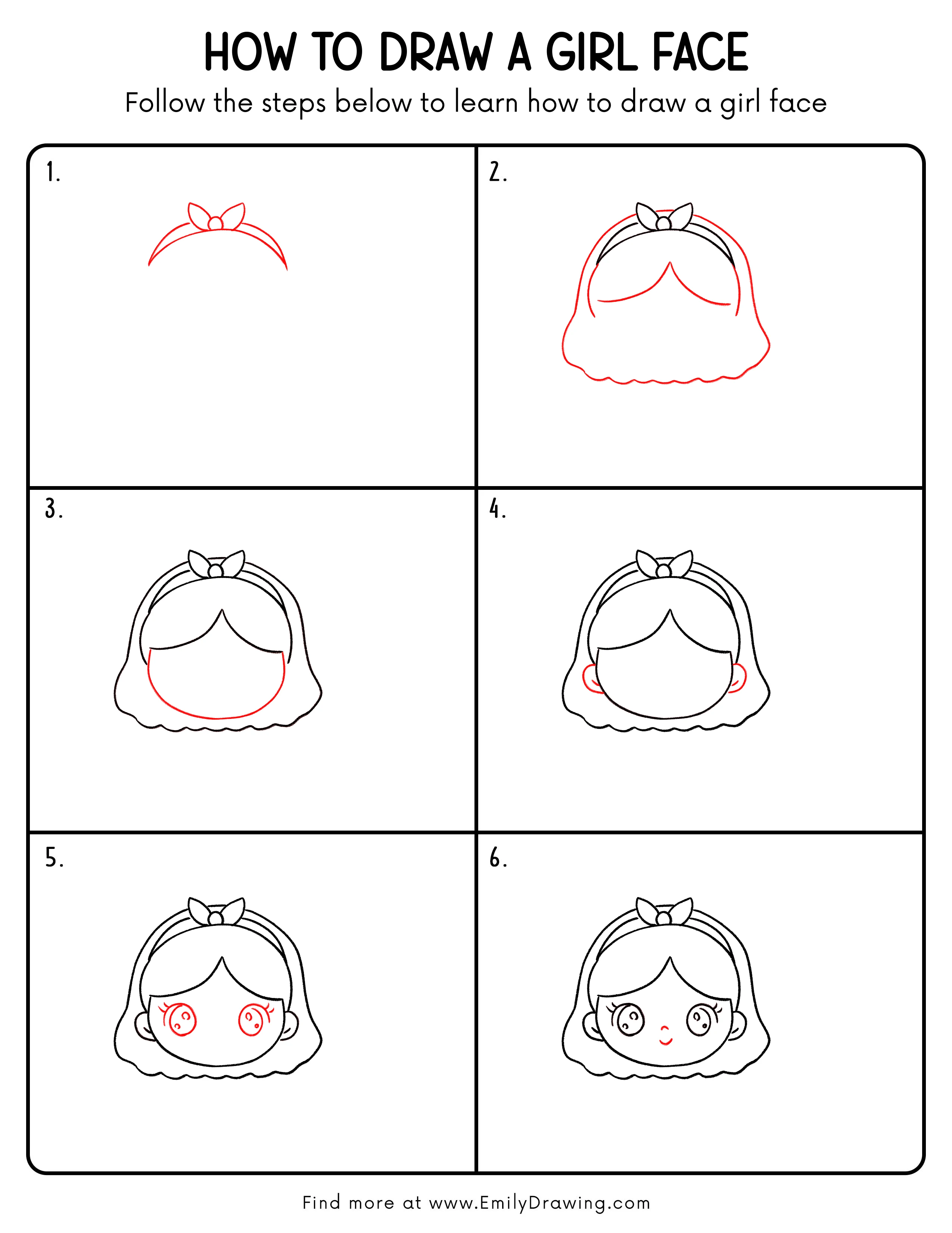 Printable Girl Face Drawing Guide